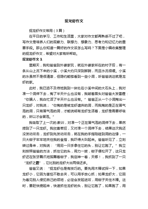 捉龙虾作文常用（3篇）