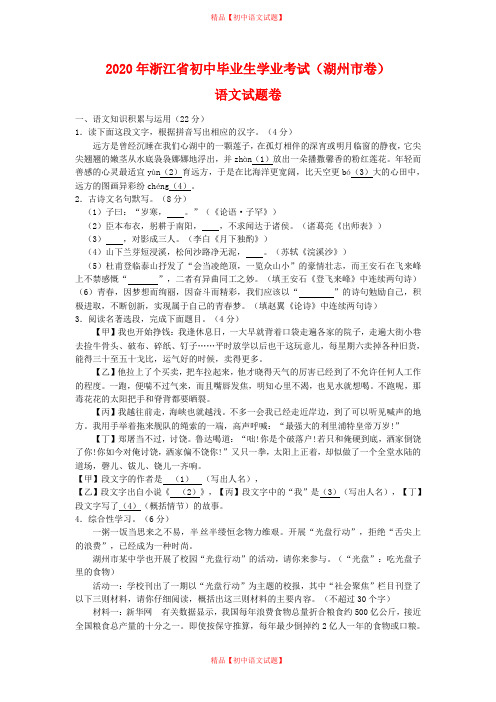 【最新精品】2020年浙江省初中毕业生学业考试(湖州市卷)语文试题.doc
