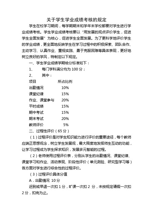 关于学生学业成绩考核的规定
