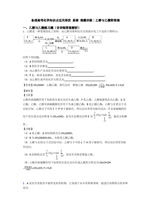 备战高考化学知识点过关培优 易错 难题训练∶乙醇与乙酸附答案