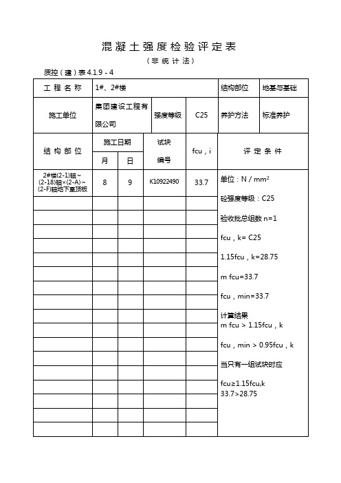 混凝土强度检验评定表