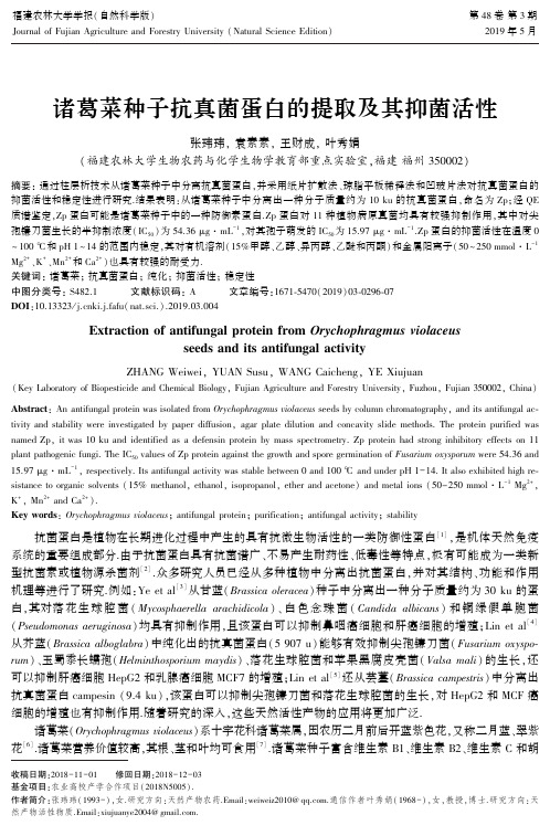 诸葛菜种子抗真菌蛋白的提取及其抑菌活性