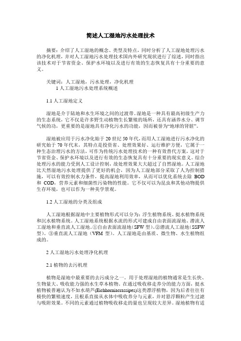 简述人工湿地污水处理技术