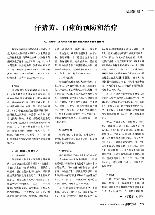 仔猪黄、白痢的预防和治疗