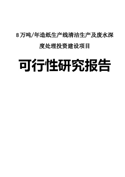 8万吨年造纸生产线清洁生产及废水深度处理投资建设项目可行性研究报告