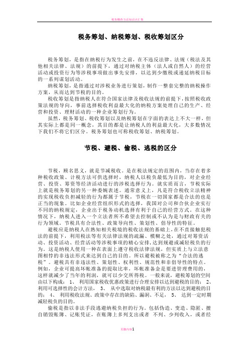 税务筹划、税收筹划、纳税筹划区分和逃税、偷税、避税、节税区分