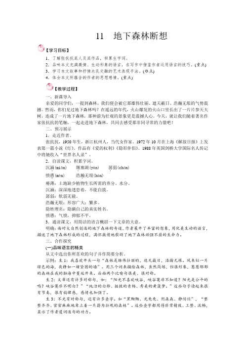 人教版九年级语文下册11.地下森林断想 教案