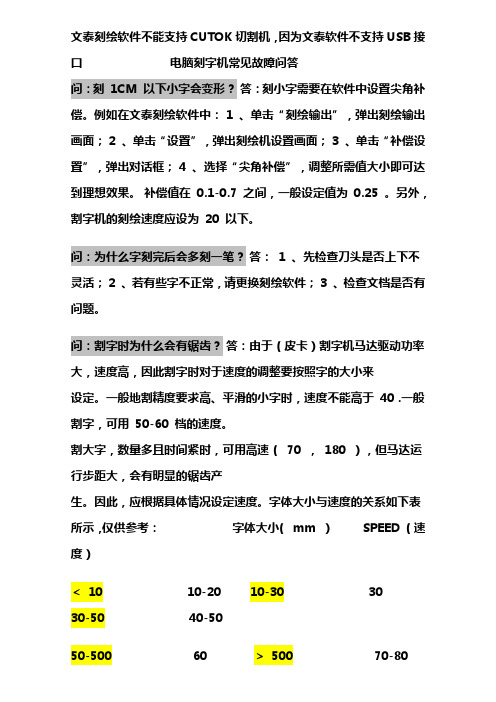 电脑刻字机常见故障问答及快捷键