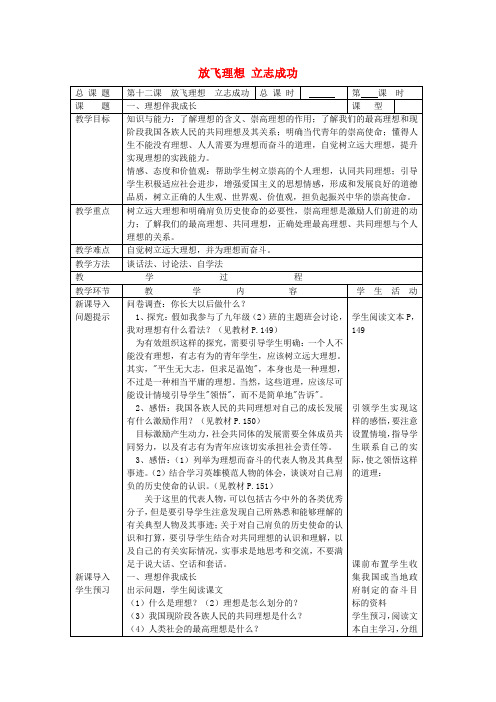 九年级政治全册 12.1 理想伴我成长教案 苏教版