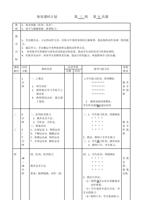 小学体育教案《技巧与器械体操(悬垂练习)》