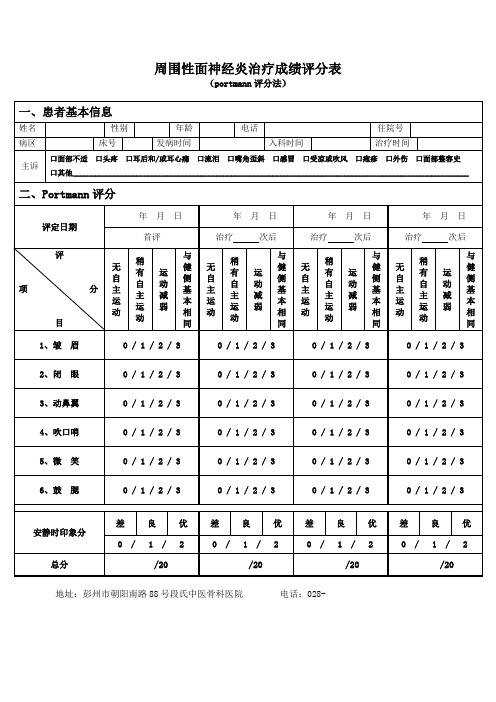 周围性面神经炎评定表