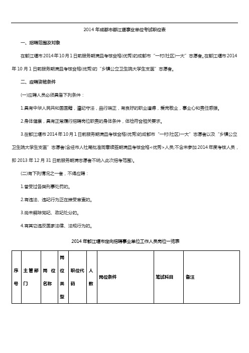 2014年成都市都江堰事业单位考试职位表