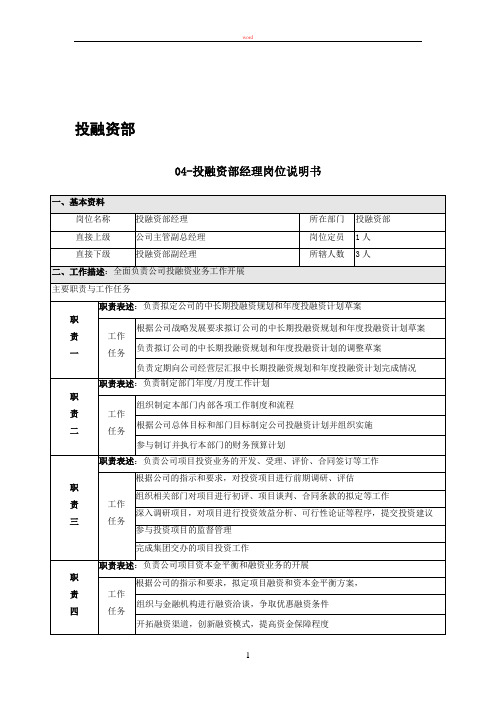 投融资部岗位说明书