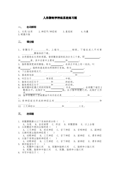 人体解剖学神经系统练习题