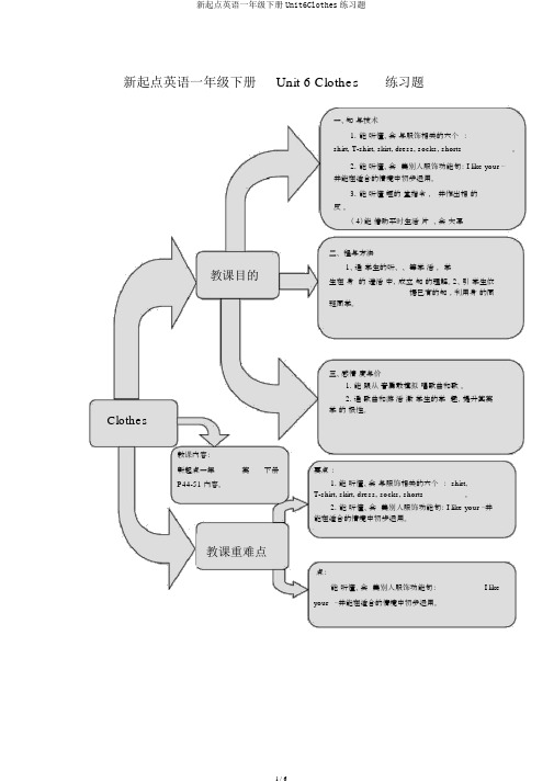 新起点英语一年级下册Unit6Clothes练习题