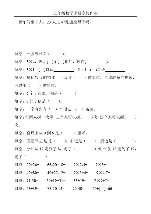 最新二年级数学上册寒假作业(全面系统实用)203