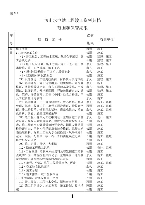 工程竣工资料归档范围和保管期限