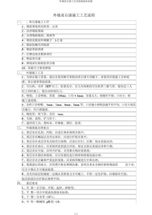 外墙真石漆工艺及现场验收表格