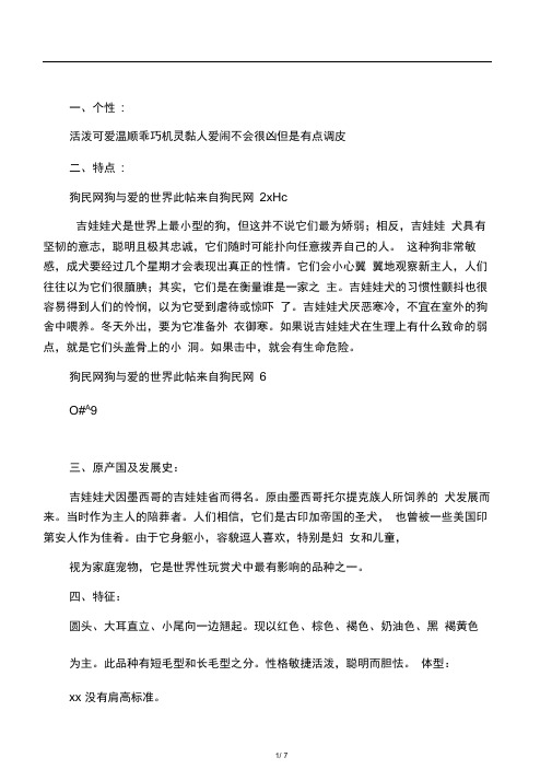 吉娃娃狗的性格与特点