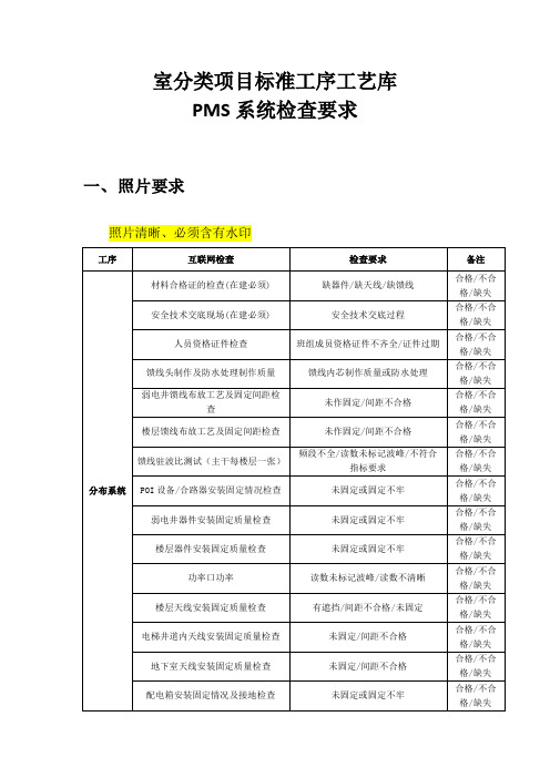 室分类项目标准工序工艺库PMS系统查要求V1(1)