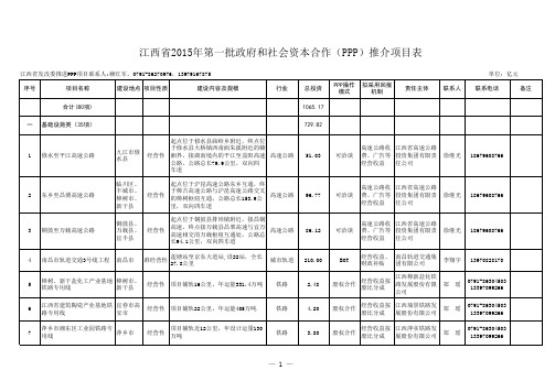 江西省2015年第一批PPP推介项目表
