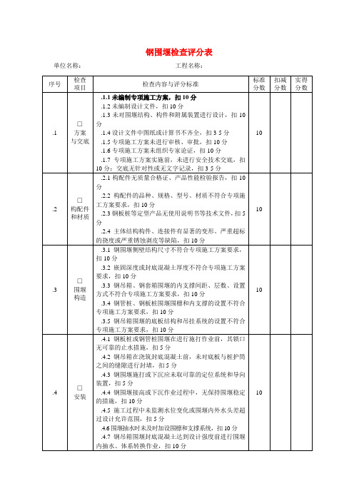 钢围堰检查评分表 钢围堰检查表