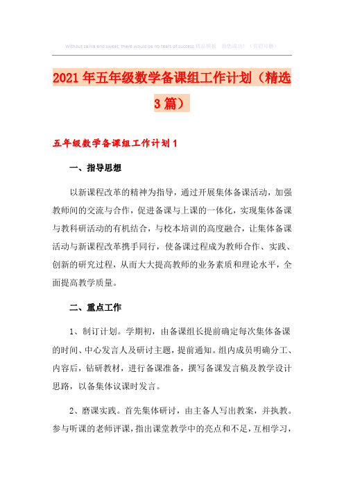 2021年五年级数学备课组工作计划(精选3篇)