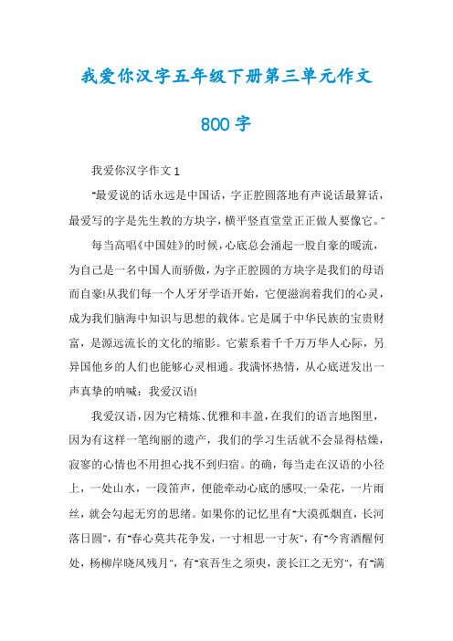 我爱你汉字五年级下册第三单元作文800字