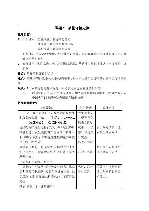 安徽专版课件(2018秋,上册)9化人教 质量守恒定律 教学设计三