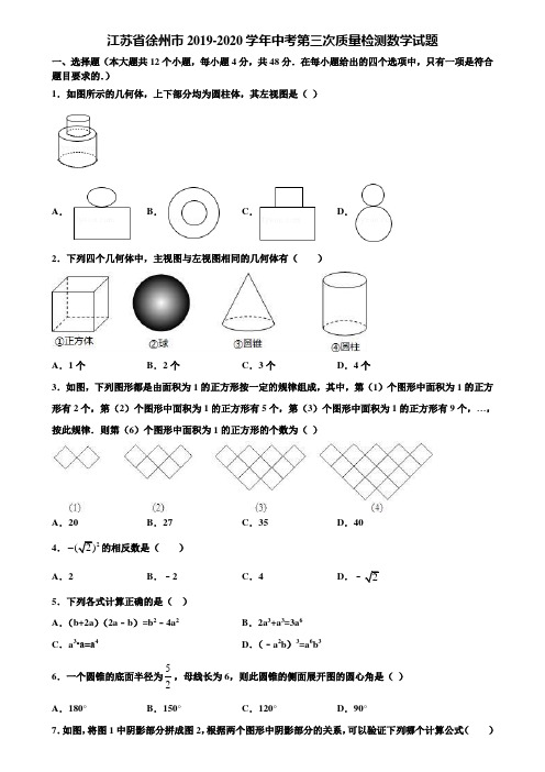 江苏省徐州市2019-2020学年中考第三次质量检测数学试题含解析