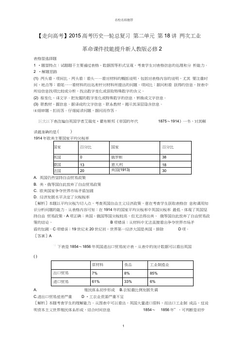 名师精编高考历史一轮总复习第二单元第18讲两次工业革命课件技能提升新人教版必修2