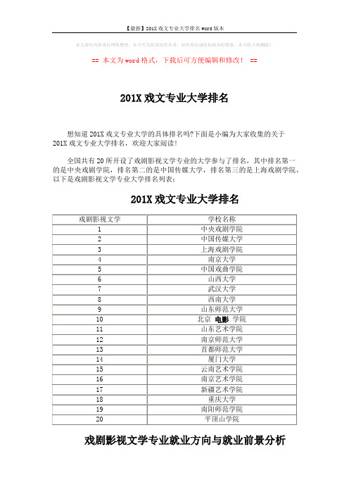 【最新】201X戏文专业大学排名word版本 (3页)
