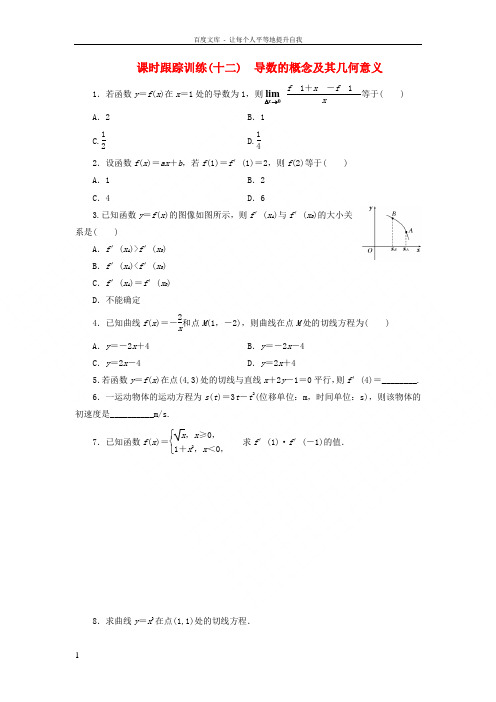 20172018学年高中数学课时跟踪训练导数的概念及其几何意义北师大版选修11