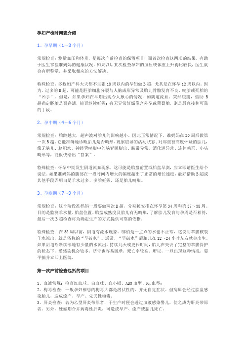 孕妇产检时间表