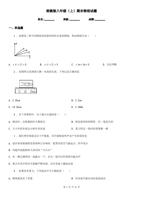 湘教版八年级(上)期末物理试题(练习)