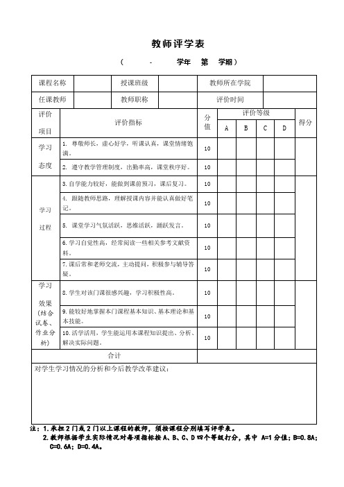 教师评学表