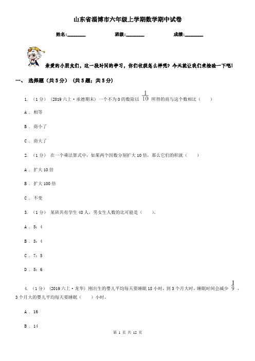 山东省淄博市六年级上学期数学期中试卷