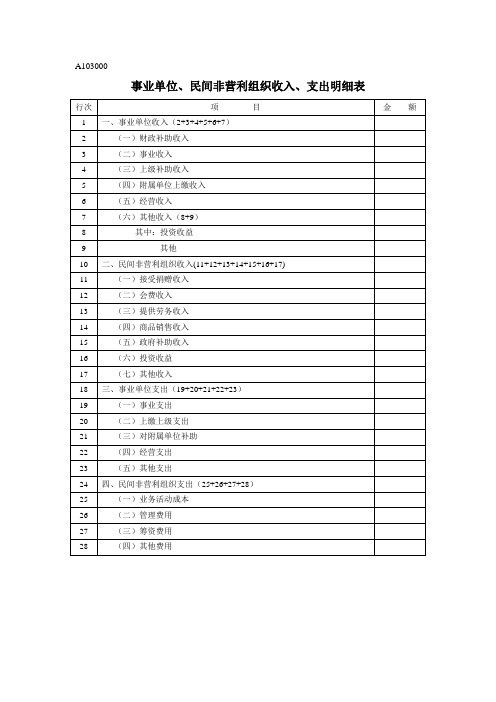 A103000《事业单位、民间非营利组织收入、支出明细表》