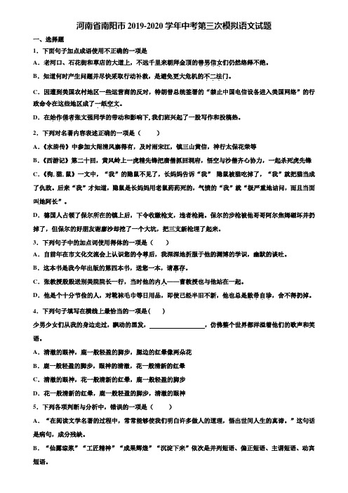 河南省南阳市2019-2020学年中考第三次模拟语文试题含解析