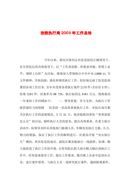 2019年整理--法院执行局年工作总结