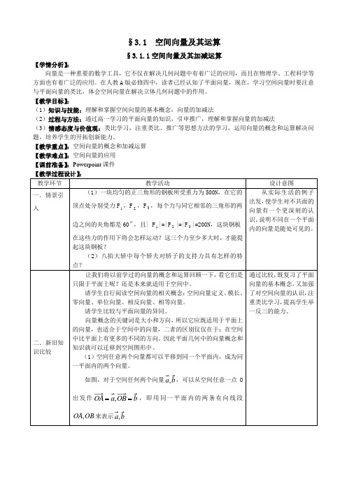 选修2-1第三章 空间向量与立体几何全章教案