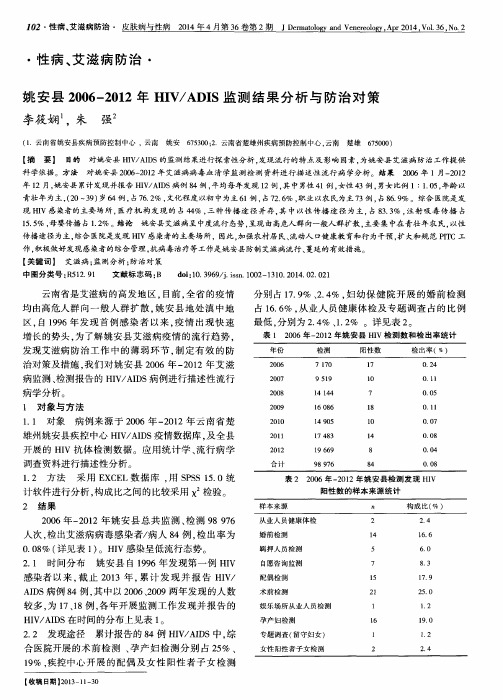 姚安县2006—2012年HIV／ADIS监测结果分析与防治对策