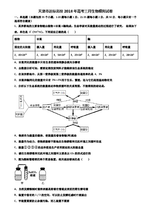 天津市达标名校2018年高考三月生物模拟试卷含解析