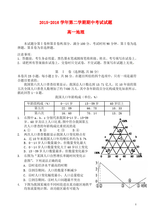 山西省忻州市第一中学高一地理下学期期中试题