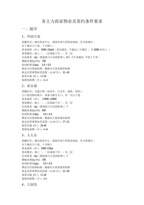 最新整理商务技术条件主力店各主力商家物业及签约条件要求.doc