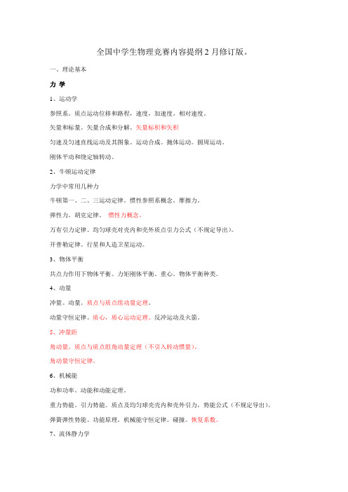 2021年全国中学生物理竞赛内容提要修订版
