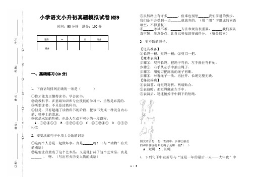 【小学教育】2019最新小学语文小升初(通用版)真题模拟试卷NS9—8K可直接打印