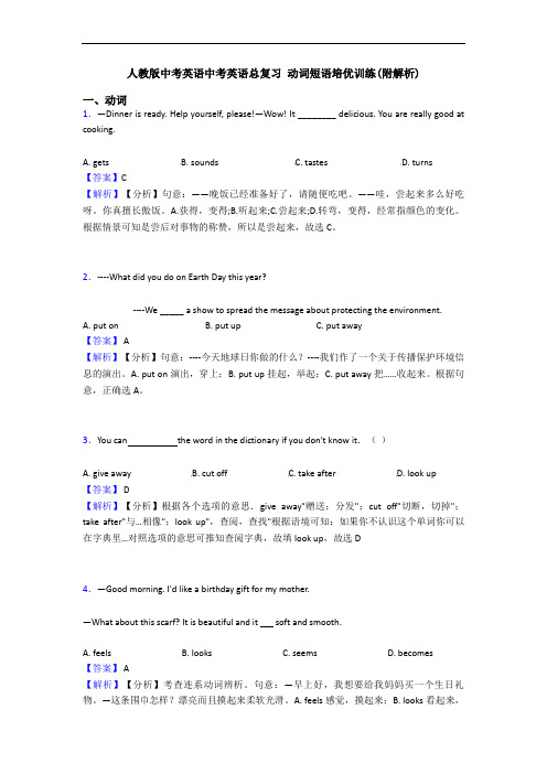 中考英语中考英语总复习 动词短语培优训练(附解析)