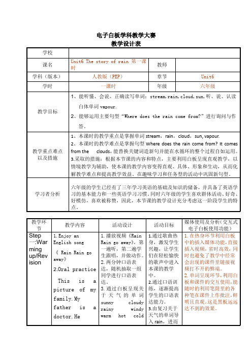 Unit6 The story of rain 第一课时电子白板教学设计