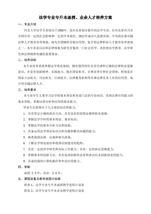 法学专业专升本函授、业余人才培养方案